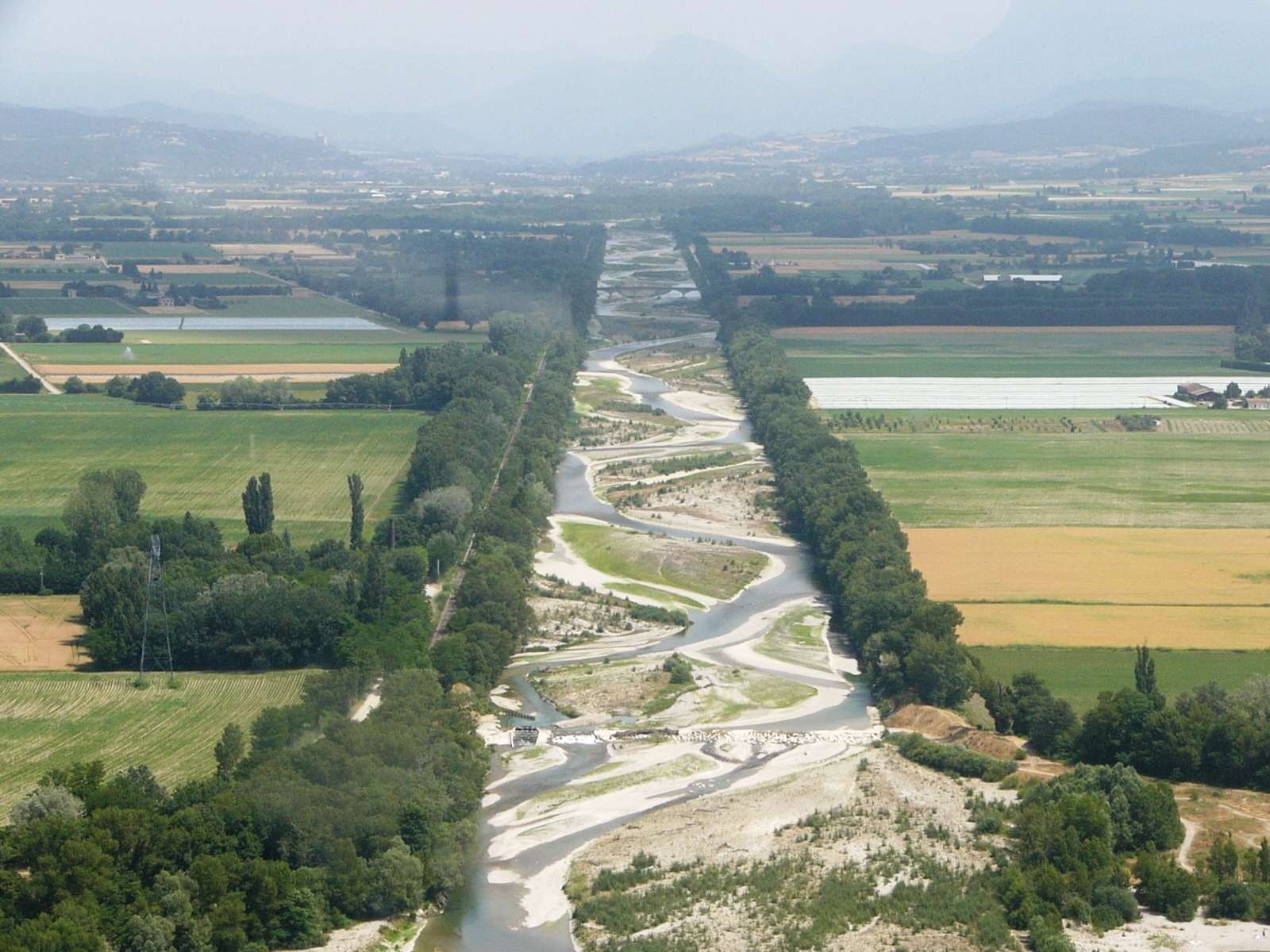 La rivière Drôme entre Allex et Grane, avec ses bancs de galets