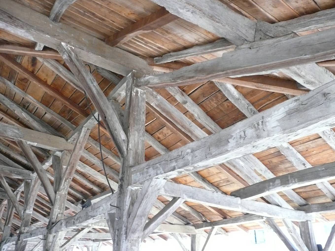 La charpente de chêne de la halle du Grand-Serre vue du dessous