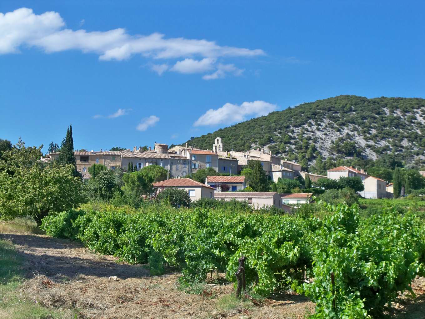 Le village de Rousset-les-Vignes adossé à la montagne de la Lance